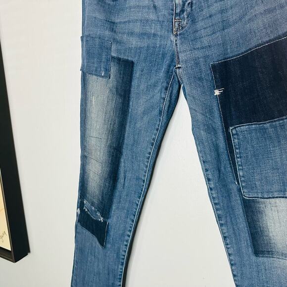 TOMMY HILFIGER Women's Medium Wash Patchwork Y2K Boyfriend Denim Jeans Size 8 - Picture 5 of 13
